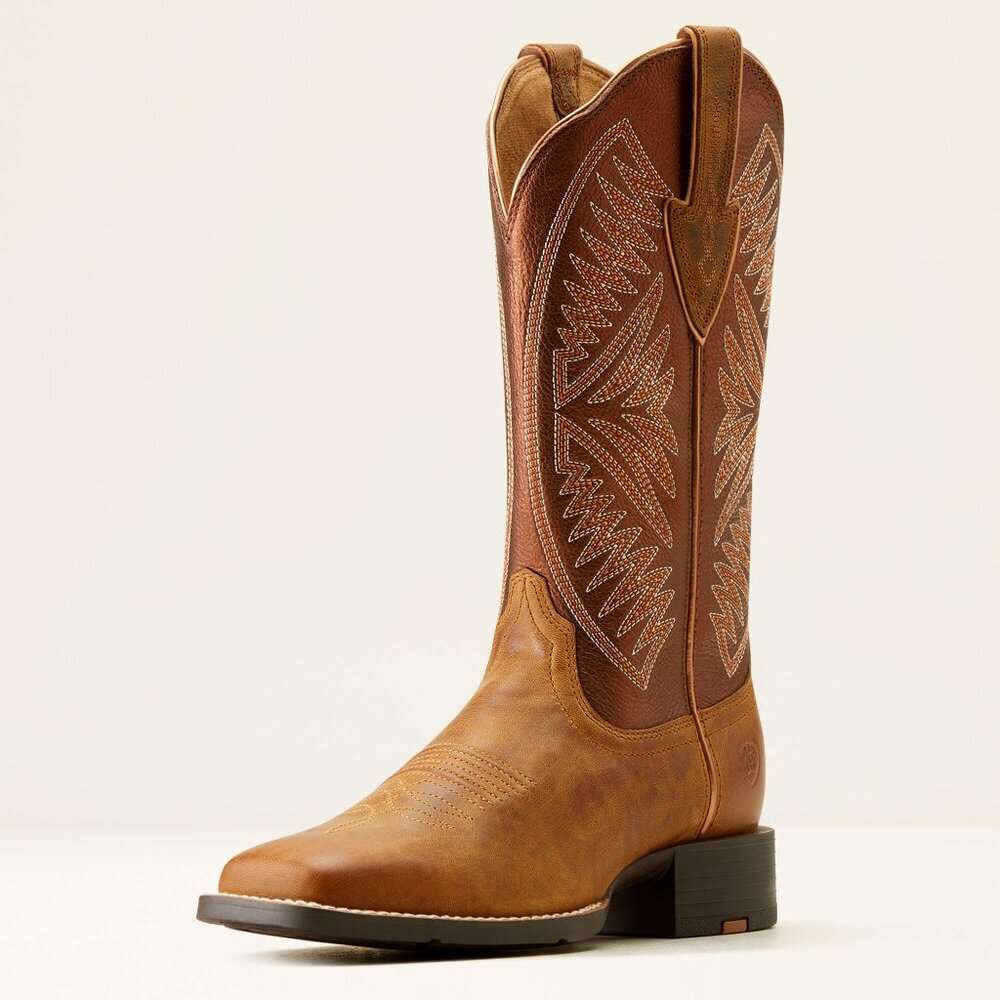 Women's Round  Up Ruidoso Western Boot PEARL BURNISHED CHESTNUT Size 9 B - Picture 2 of 11